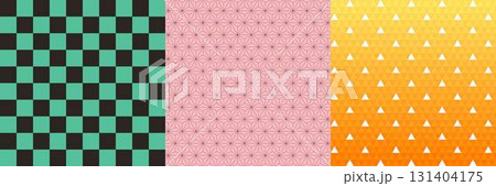 緑の市松模様とピンクの麻の葉模様と黄色の鱗模様 緑の市松模様とピンクの麻の葉模様と黄色の鱗模様 131404175