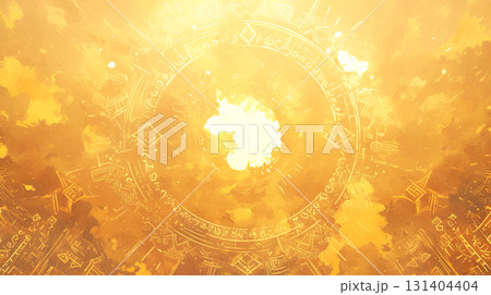 金色の魔法陣のような模様の水彩イラスト背景 金色の魔法陣のような模様の水彩イラスト背景 131404404
