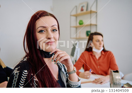 Professional Businesswomen Leading Meeting on New Projects in Modern Office. Professional Businesswomen Leading Meeting on New Projects in Modern Office. 131404509