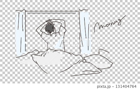 寝起きの男性のシンプルなおしゃれ線画イラスト 131404764