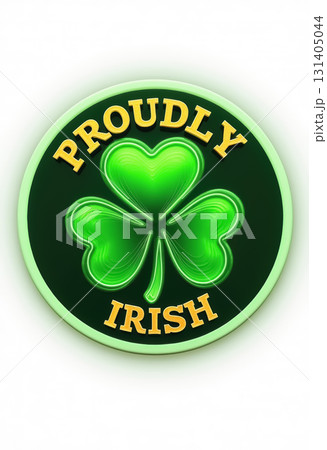 Proudly irish shamrock emblem with glowing green design. AI generation 131405044