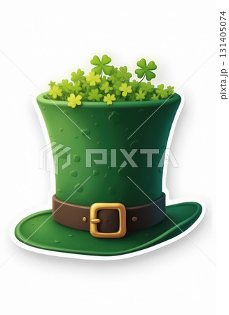 Green leprechaun hat with shamrocks for st. patrick's day celebration. AI generation 131405074