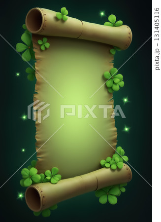 Ancient scroll with green clover leaves on a...のイラスト素材 [131405116] - PIXTA
