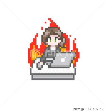ドット絵のパソコン作業をするやる気なスーツ姿の女性会社員 131405152