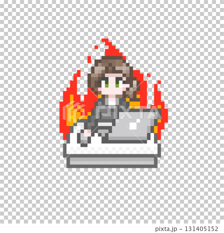 ドット絵のパソコン作業をするやる気なスーツ姿の女性会社員 131405152