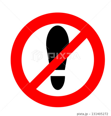 足跡に斜線の土足禁止マーク 足跡に斜線の土足禁止マーク 131405272