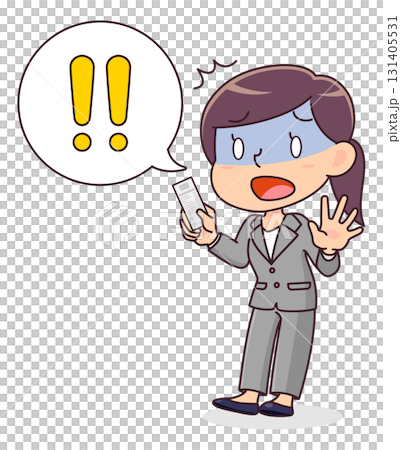 一位身穿西裝的女士對收據感到驚訝的插圖 131405531