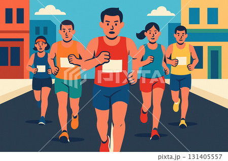 上尾シティハーフマラソンを描いた力強いイラスト（上尾市） 131405557