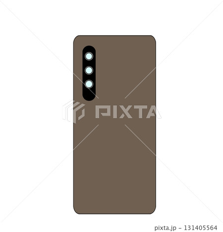 トリプルレンズ搭載のシンプルなスマホ背面イラスト(茶色)	 131405564