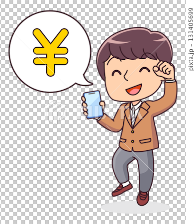 Illustration of a male student happy to check his deposit on his smartphone Illustration of a male student happy to check his deposit on his smartphone 131405699