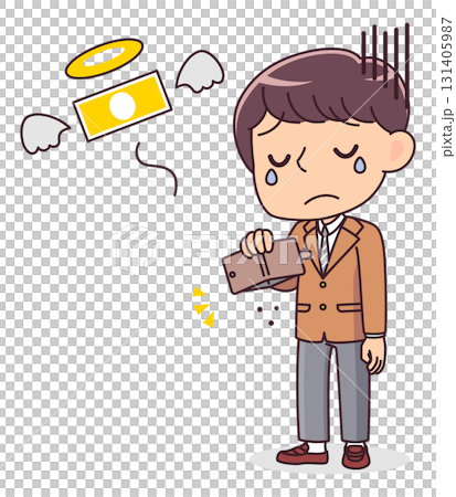 一名男學生因錢包空了而傷心的插圖 一名男學生因錢包空了而傷心的插圖 131405987