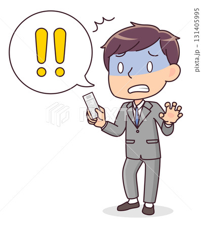 レシートを見て驚くスーツ姿の男性のイラスト レシートを見て驚くスーツ姿の男性のイラスト 131405995