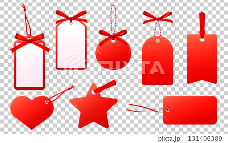 赤いギフトタグとラベルのセット プレゼントやセールに使えるデザイン 131406389