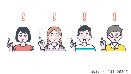 小学生くらいの子どもたちがひらめいた様子のイラスト素材 小学生くらいの子どもたちがひらめいた様子のイラスト素材 131406545