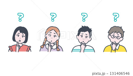 小学生くらいの子どもたちが考えている様子のイラスト素材 小学生くらいの子どもたちが考えている様子のイラスト素材 131406546