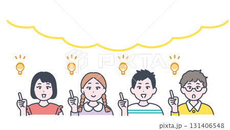 小学生くらいの子どもたちがひらめいた様子のイラスト素材 小学生くらいの子どもたちがひらめいた様子のイラスト素材 131406548