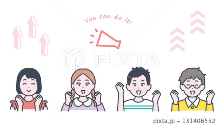 小学生くらいの子どもたちが応援する様子のイラスト素材 131406552