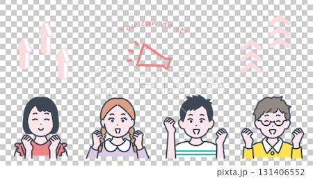 小学生くらいの子どもたちが応援する様子のイラスト素材 131406552