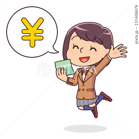 通帳に入金があり喜ぶ女子学生のイラスト 通帳に入金があり喜ぶ女子学生のイラスト 131406676