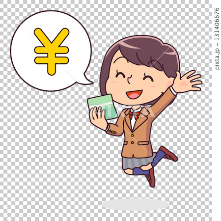 通帳に入金があり喜ぶ女子学生のイラスト 通帳に入金があり喜ぶ女子学生のイラスト 131406676