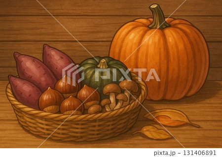 大きなかぼちゃと秋の野菜. 大きなかぼちゃと秋の野菜. 131406891