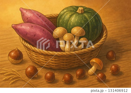 こぼれ落ちた栗やキノコ こぼれ落ちた栗やキノコ 131406912