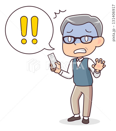 レシートを見て驚くシニア男性のイラスト 131406917