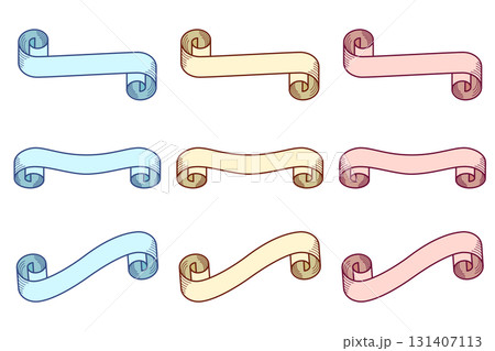 カラフルな巻物風リボンバナー9種セット|リボン,バナー,巻物,スクロール,飾り枠 カラフルな巻物風リボンバナー9種セット|リボン,バナー,巻物,スクロール,飾り枠 131407113