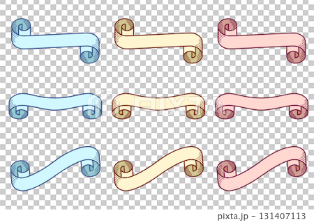 カラフルな巻物風リボンバナー9種セット|リボン,バナー,巻物,スクロール,飾り枠 カラフルな巻物風リボンバナー9種セット|リボン,バナー,巻物,スクロール,飾り枠 131407113