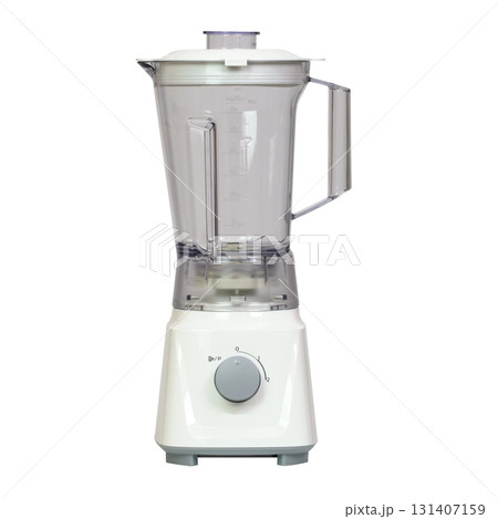 Clear blender with grayknob control and white base isolated on white background 131407159