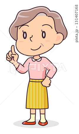 指を立てて説明するシニア女性のイラスト 131407168