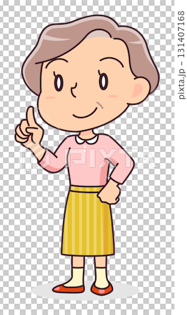 指を立てて説明するシニア女性のイラスト 131407168
