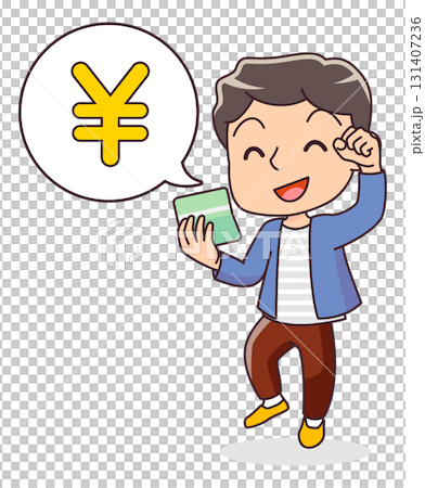 通帳に入金があり喜ぶ男性のイラスト 通帳に入金があり喜ぶ男性のイラスト 131407236
