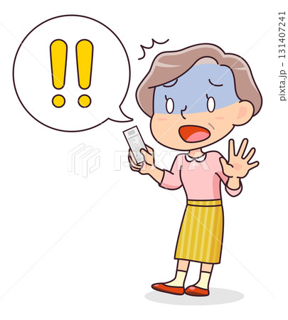 レシートを見て驚くシニア女性のイラスト 131407241