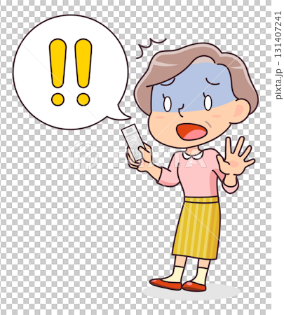レシートを見て驚くシニア女性のイラスト 131407241