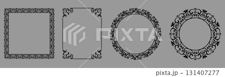 Set of decorative frames Elegant vector element for design in Eastern style, place for text. Floral black and gray borders. Lace illustration for invitations and greeting cards 131407277