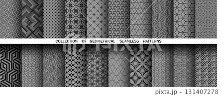 Geometric set of seamless black and gray patterns. Simple vector graphics Geometric set of seamless black and gray patterns. Simple vector graphics 131407278
