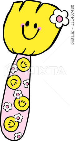 Groovy Retro School Supply Happy Face Painting Brush Doodle Hand Drawn 131407480