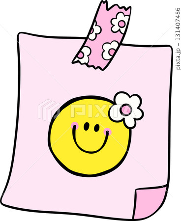 Groovy Retro School Supply Smiling Face with Flower Graphic on Pink Meme Note Doodle Hand Drawn Groovy Retro School Supply Smiling Face with Flower Graphic on Pink Meme Note Doodle Hand Drawn 131407486