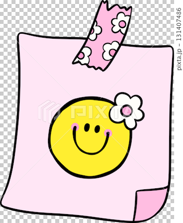 Groovy Retro School Supply Smiling Face with Flower Graphic on Pink Meme Note Doodle Hand Drawn Groovy Retro School Supply Smiling Face with Flower Graphic on Pink Meme Note Doodle Hand Drawn 131407486