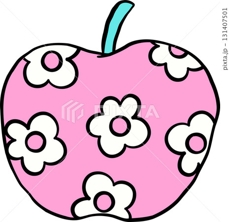 Groovy Retro School Supply Pink Apple with Floral Pattern Doodle Hand Drawn Groovy Retro School Supply Pink Apple with Floral Pattern Doodle Hand Drawn 131407501