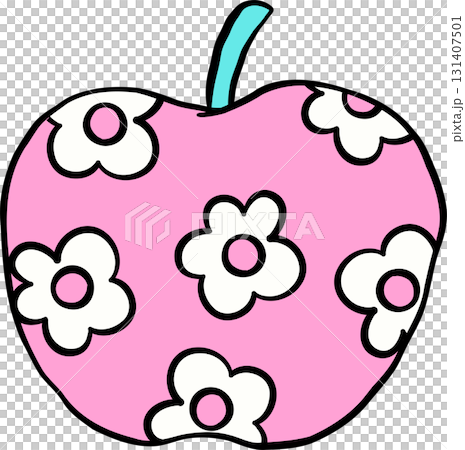 Groovy Retro School Supply Pink Apple with Floral Pattern Doodle Hand Drawn Groovy Retro School Supply Pink Apple with Floral Pattern Doodle Hand Drawn 131407501