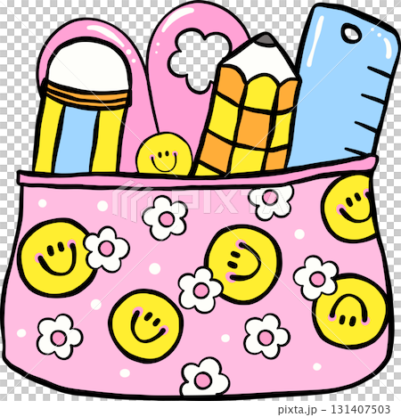 Groovy Retro School Supply Pencil Case with smile Faces and Flowers Doodle Hand Drawn Groovy Retro School Supply Pencil Case with smile Faces and Flowers Doodle Hand Drawn 131407503