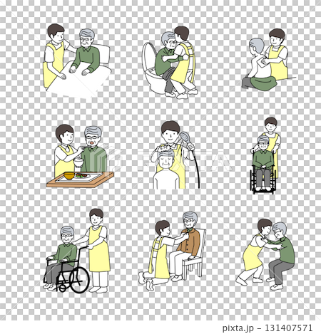 Elderly and caregiver's day illustration set 131407571