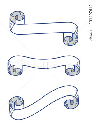 巻物風リボンバナーセット 白と青のデザイン 3種類 巻物風リボンバナーセット 白と青のデザイン 3種類 131407619