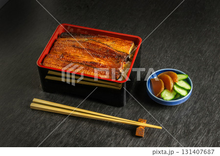 うなぎ Eel and rice in a lacquered box うなぎ Eel and rice in a lacquered box 131407687