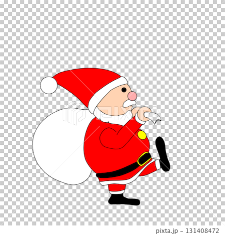 横向きにプレゼント袋を持って歩くサンタクロース	 131408472