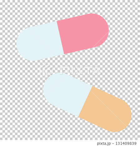 Medical illustrations of medicines, tablets, and capsules 131409839