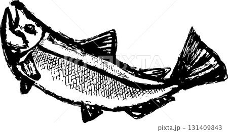 ジャンプする墨絵の鮭のイラスト挿絵 ジャンプする墨絵の鮭のイラスト挿絵 131409843