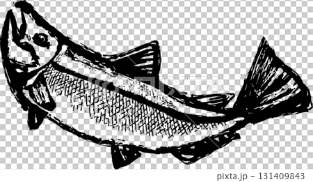 ジャンプする墨絵の鮭のイラスト挿絵 ジャンプする墨絵の鮭のイラスト挿絵 131409843